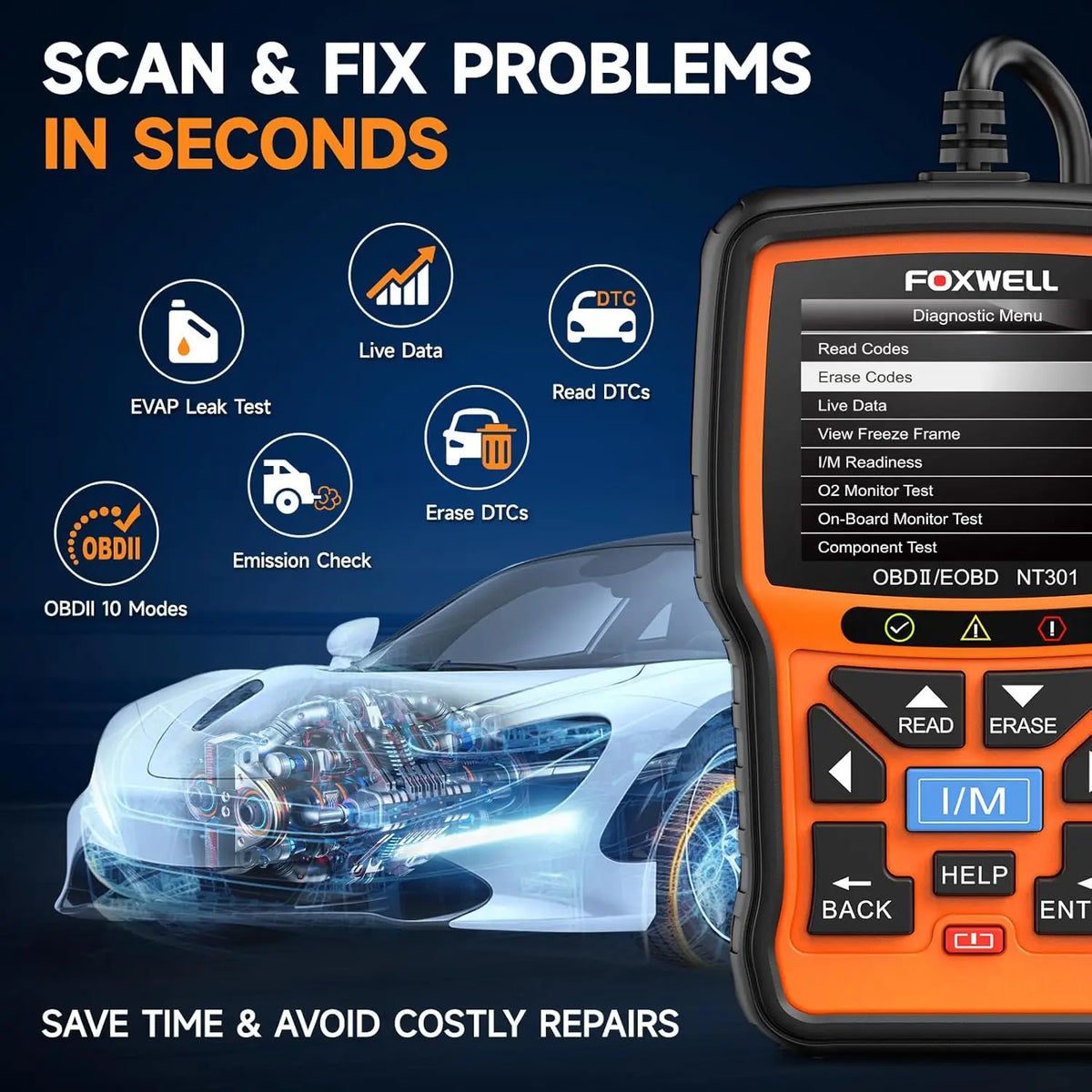 FOXWELL NT301 OBD2 Automotive Scanner Engine Code Reader Diagnostic Tool