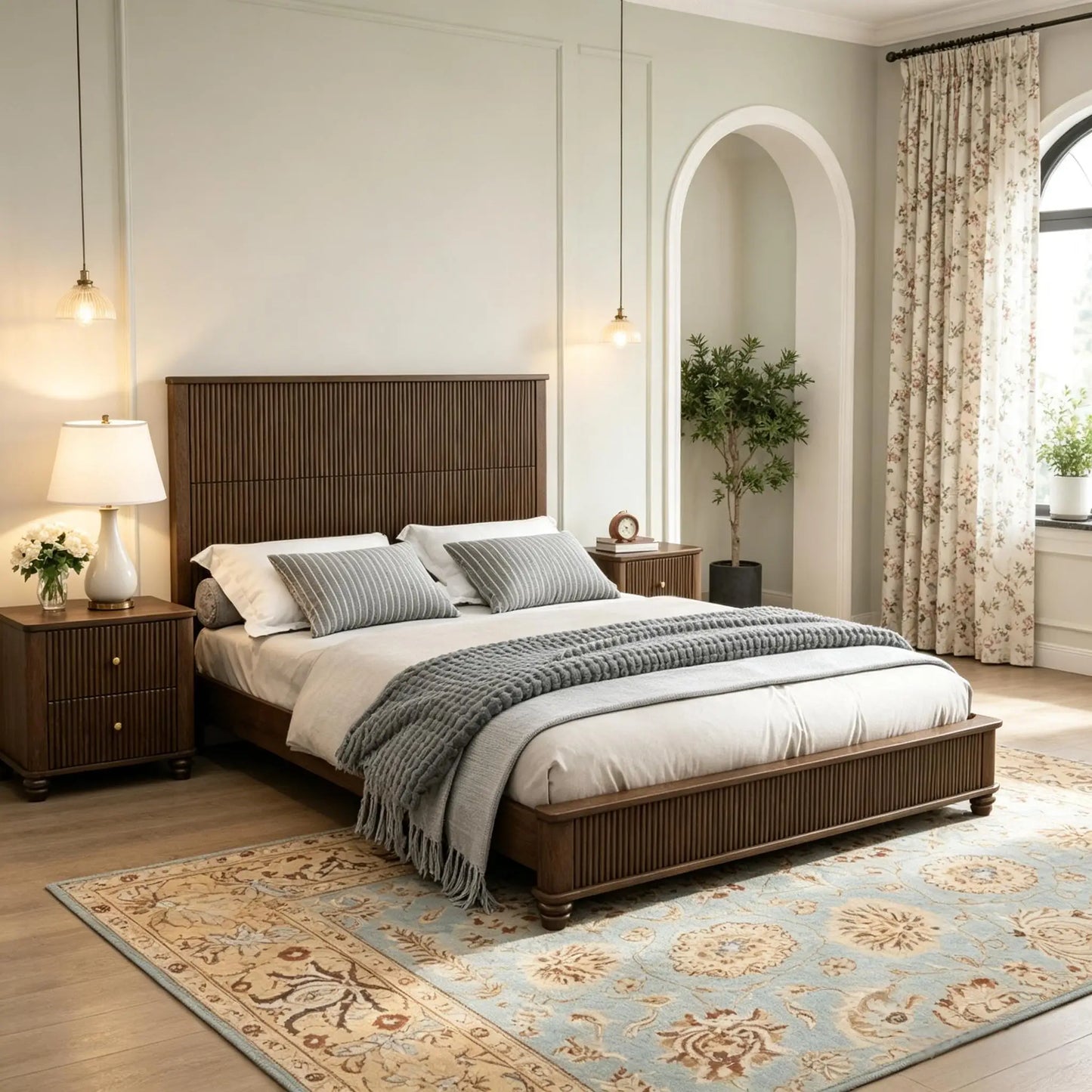 Solid Wood Three Piece Bedroom Set With Bed And Nightstands