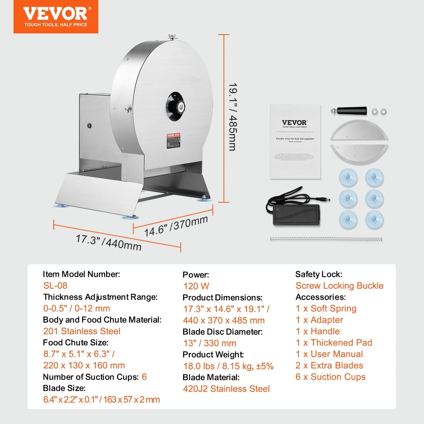 VEVOR Electric Vegetable Slicer With Adjustable Thickness Convertible To Manual