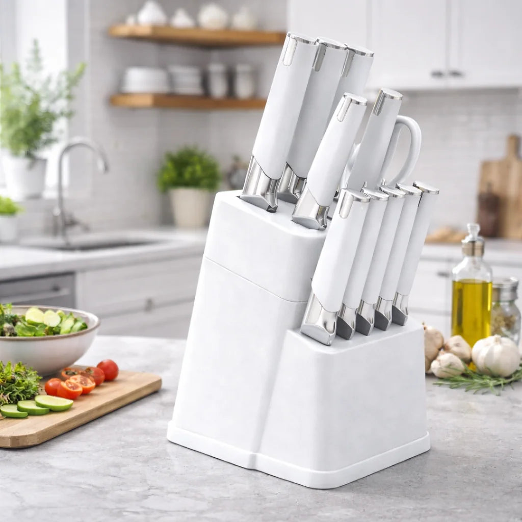 Knife Block Set With 6 Steak Knives High Carbon Stainless