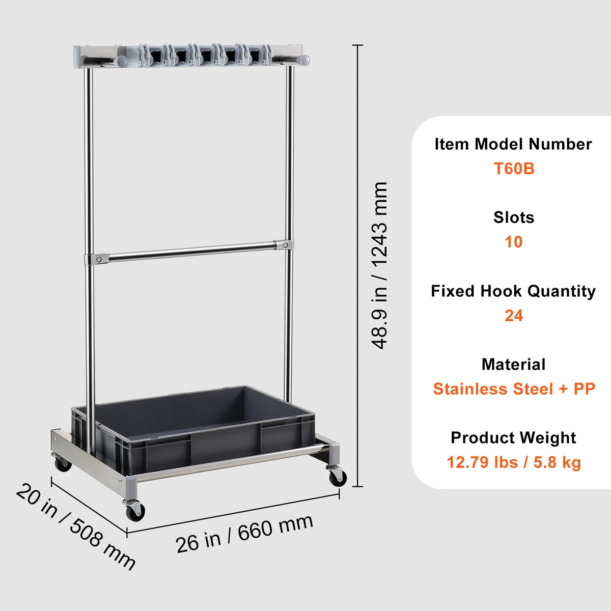SucceBuy Garden Tool Organizer Rack With Wheels For Garage Storage