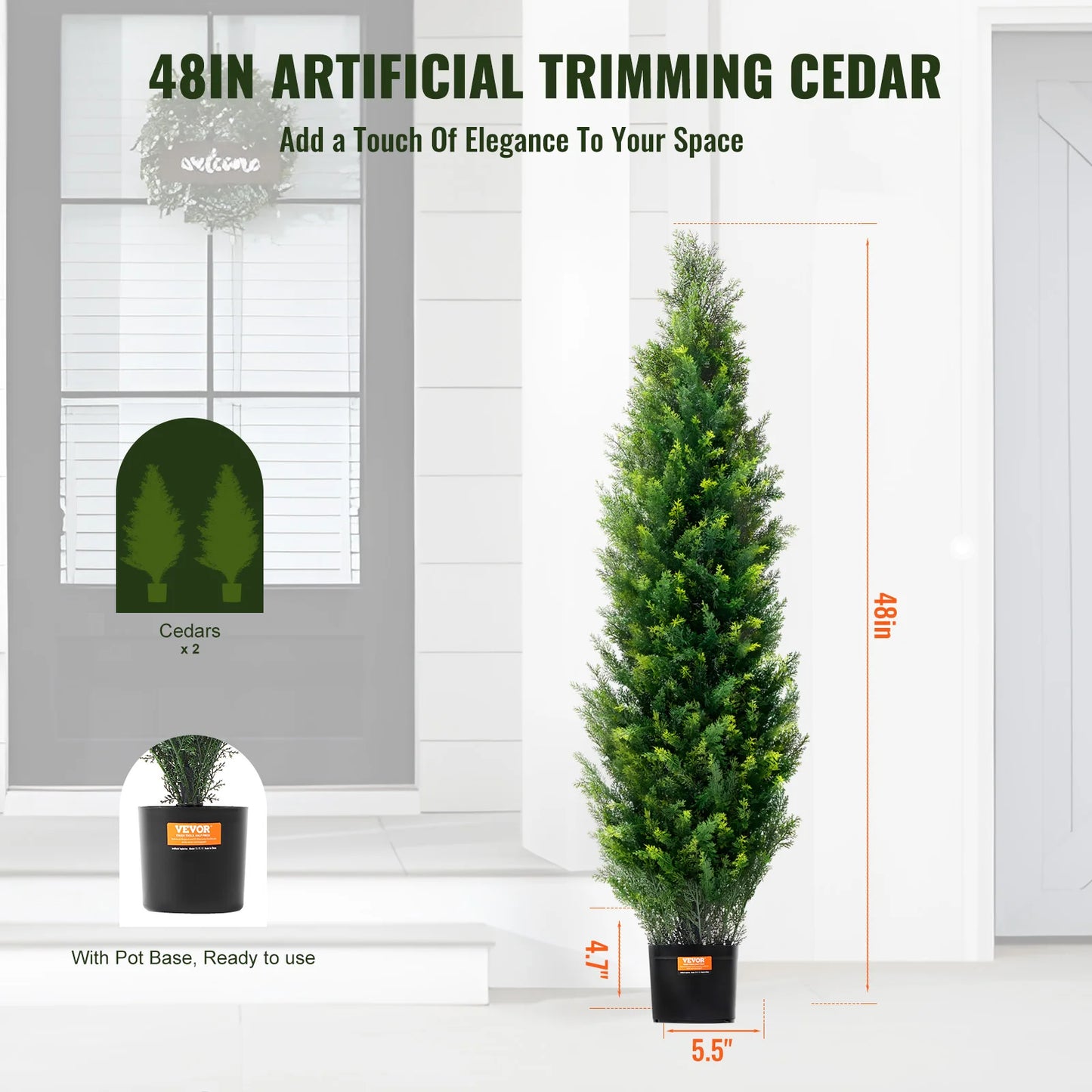 Artificial Cedar Topiary Tree With Faux Pine Cypress Evergreen Decor