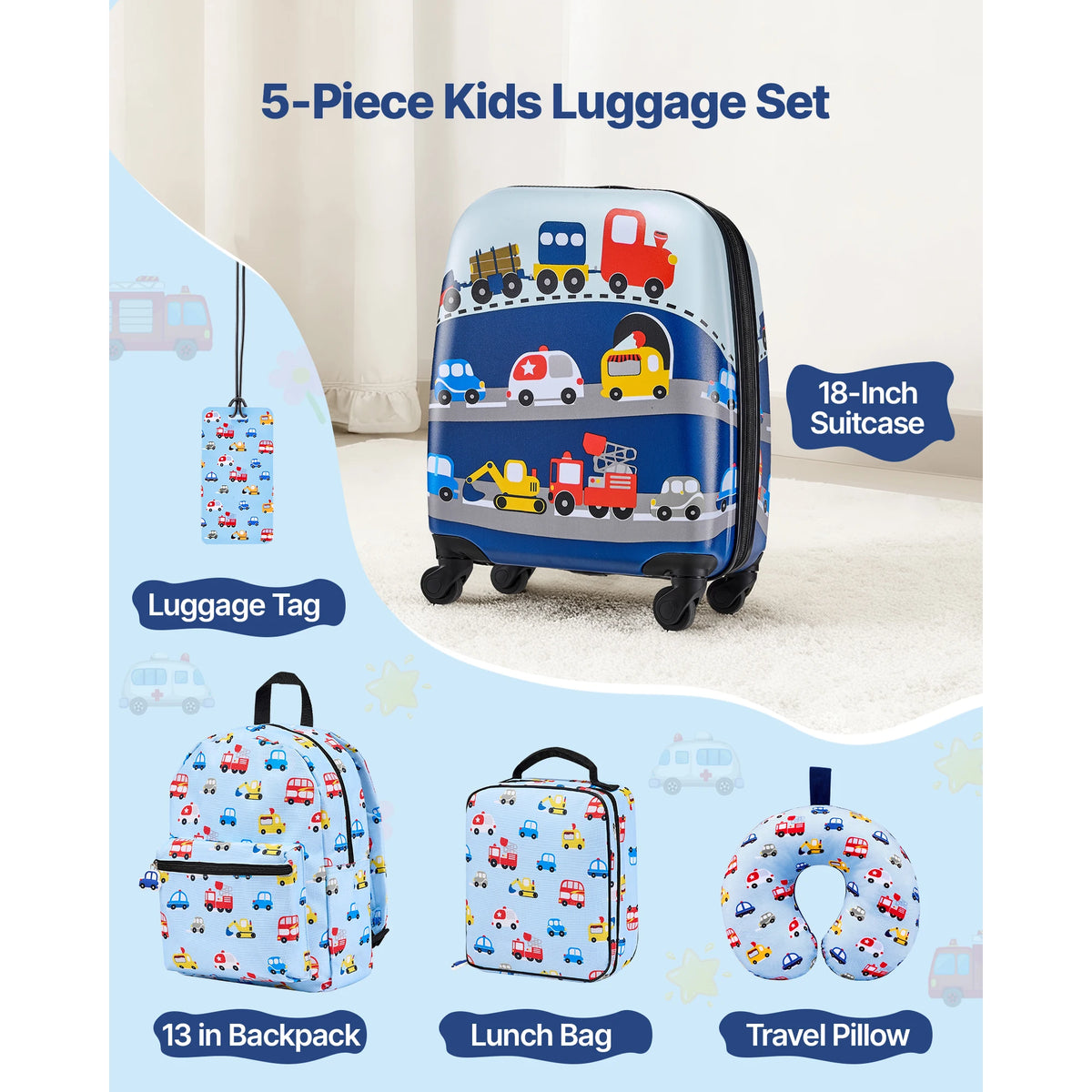 SucceBuy Kids Luggage Set With Backpack And U-Shaped Pillow