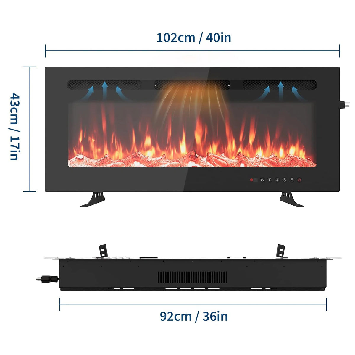 Acekool Wall Mounted Electric Fireplace With 3D Flame Effects Remote Control