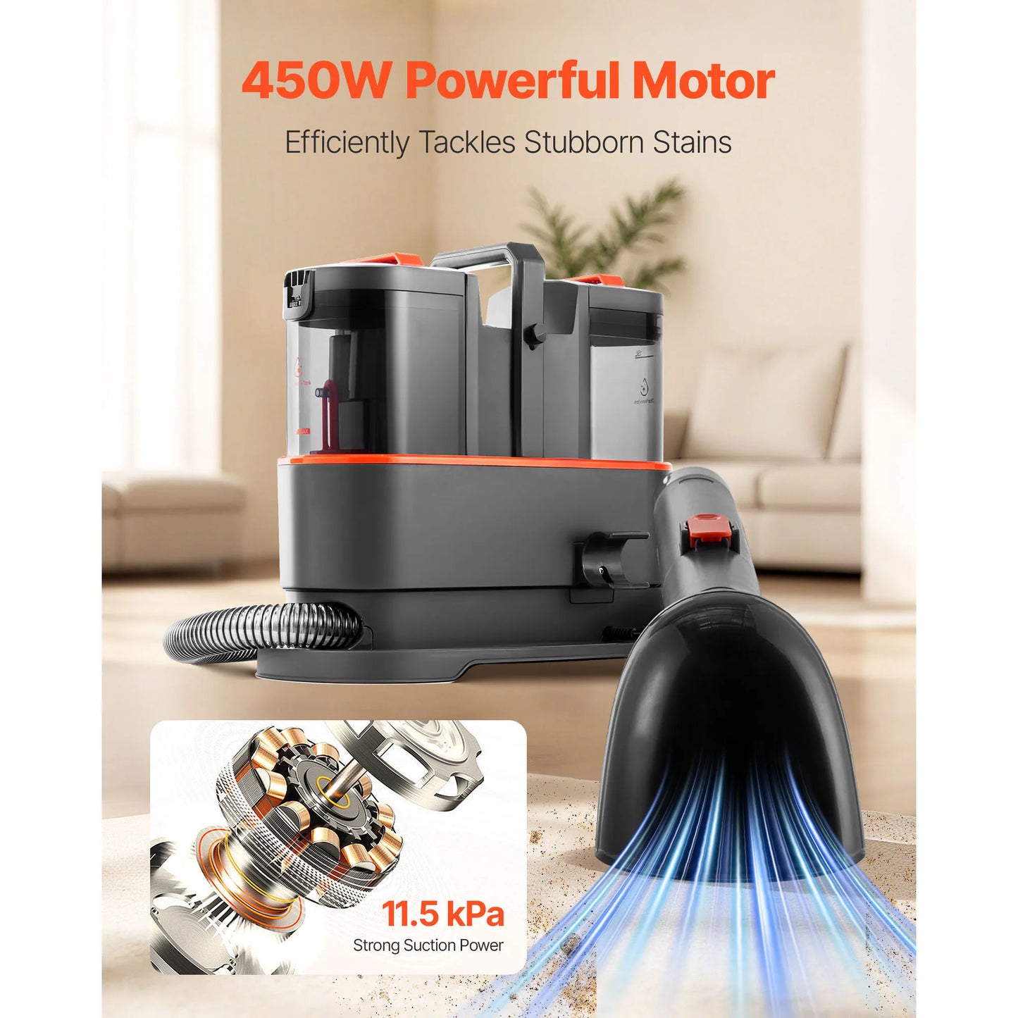 Carpet Cleaner Handheld Extractor With Dual Water Tanks For Rug