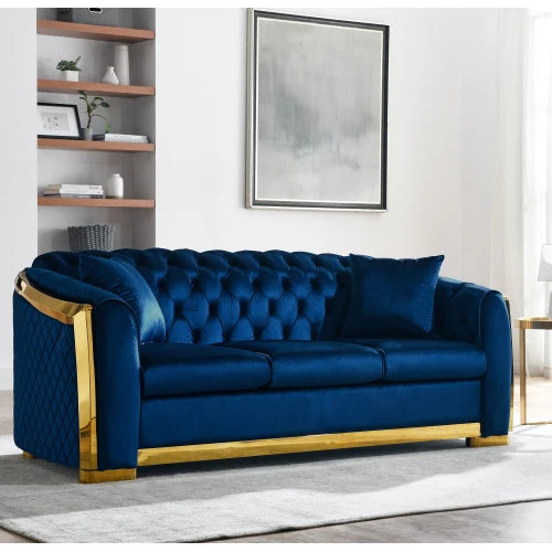 Luxury Velvet Chesterfield Sofa Set with Tufted Stainless Steel Accents