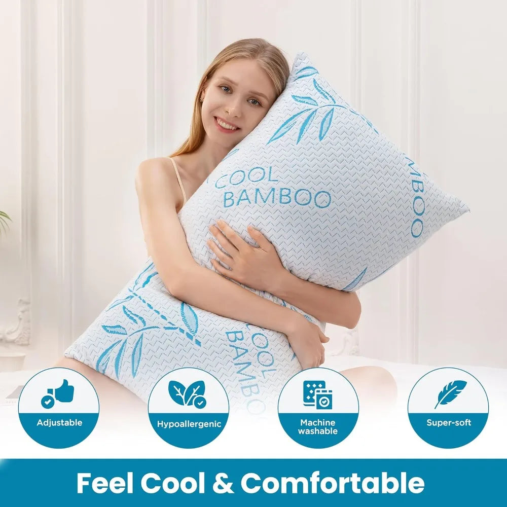 2 Pack Cooling Shredded Memory Foam Adjustable Pillow With Cover