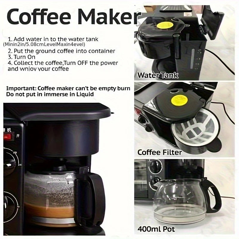 3-in-1 Breakfast Maker With Coffee Eggs Toast And Timer Functions