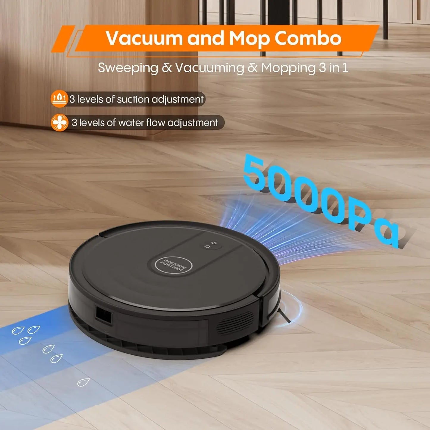 XMSJ Robot Vacuum And Mop Combo 3 In 1 5000Pa Suction Smart Navigation