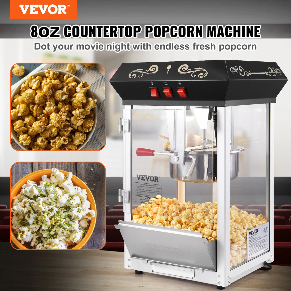 SucceBuy Commercial Countertop Popcorn Maker Machine With Tempered Glass