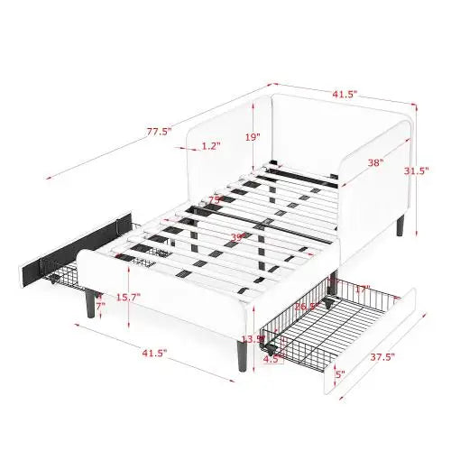 Upholstered Platform Bed Frame With Two Storage Drawers And Velvet Sofa Bed
