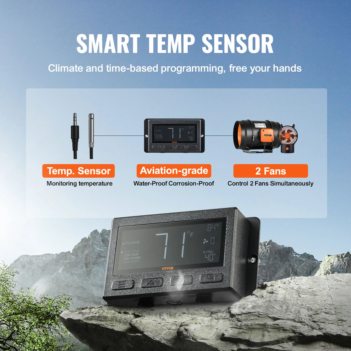 SucceBuy Inline Duct Fan With Temperature Humidity Controller Ventilation Fan