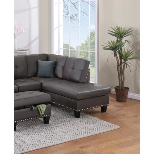 Faux Leather Sofa Set With Storage Footstool And Cup Holder