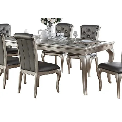 Modern Glass Top Dining Table Set With Six Tufted Chairs