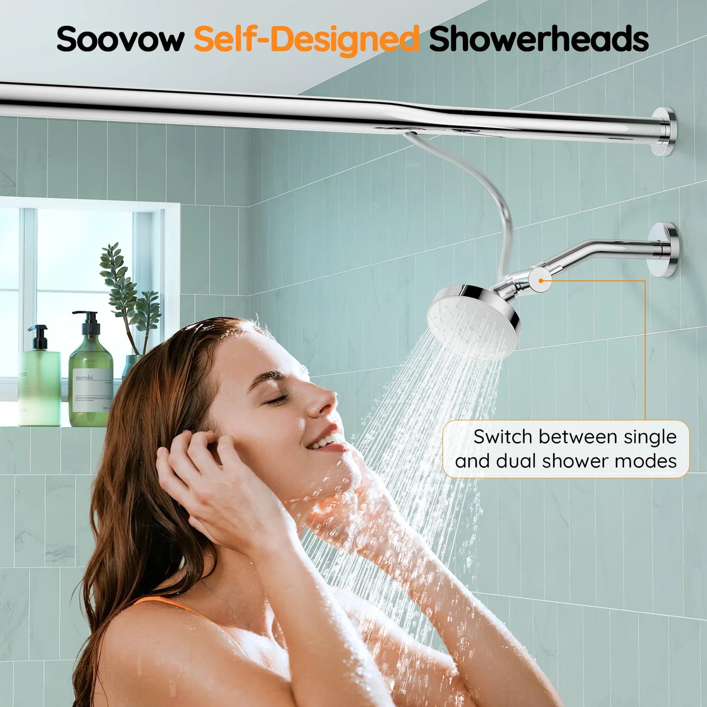 Dual Shower Head System For Couples Stainless Steel Shower Head