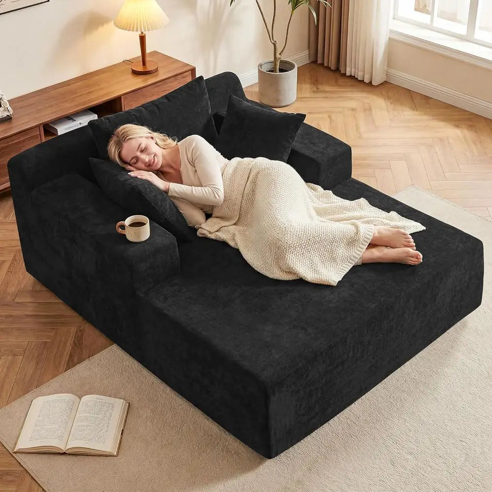 Chenille Cloud Chaise Lounge Chair With Pillows For Living Room
