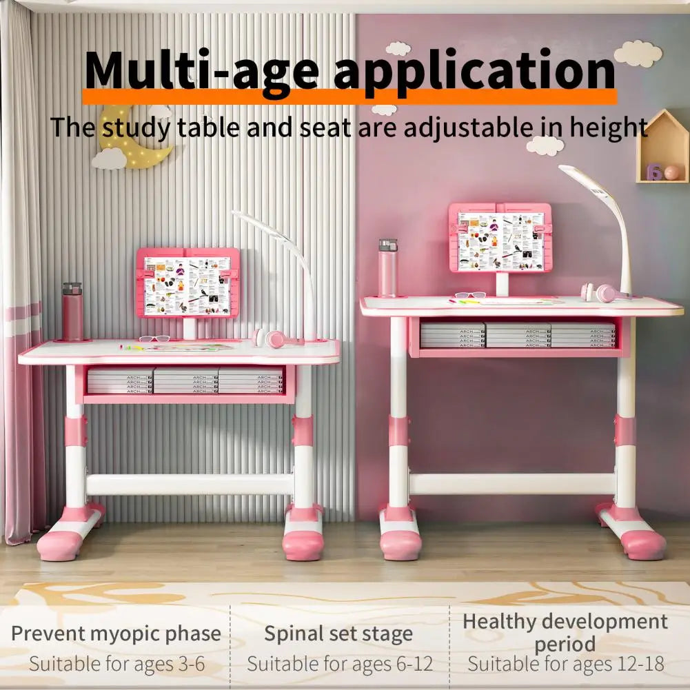 Ergonomic Kids Study Desk and Chair Set with LED Drawer