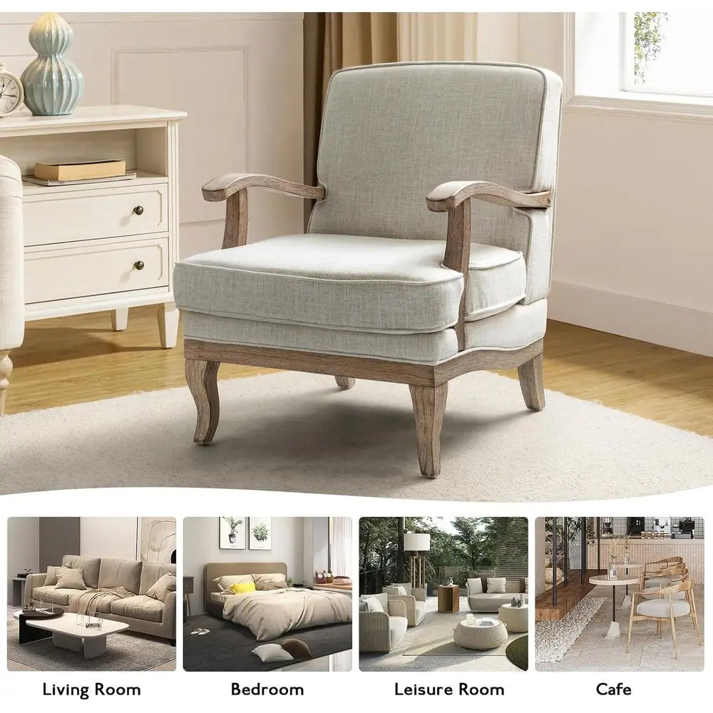 Mid Century Modern Upholstered Accent Chair With Solid Wood Legs