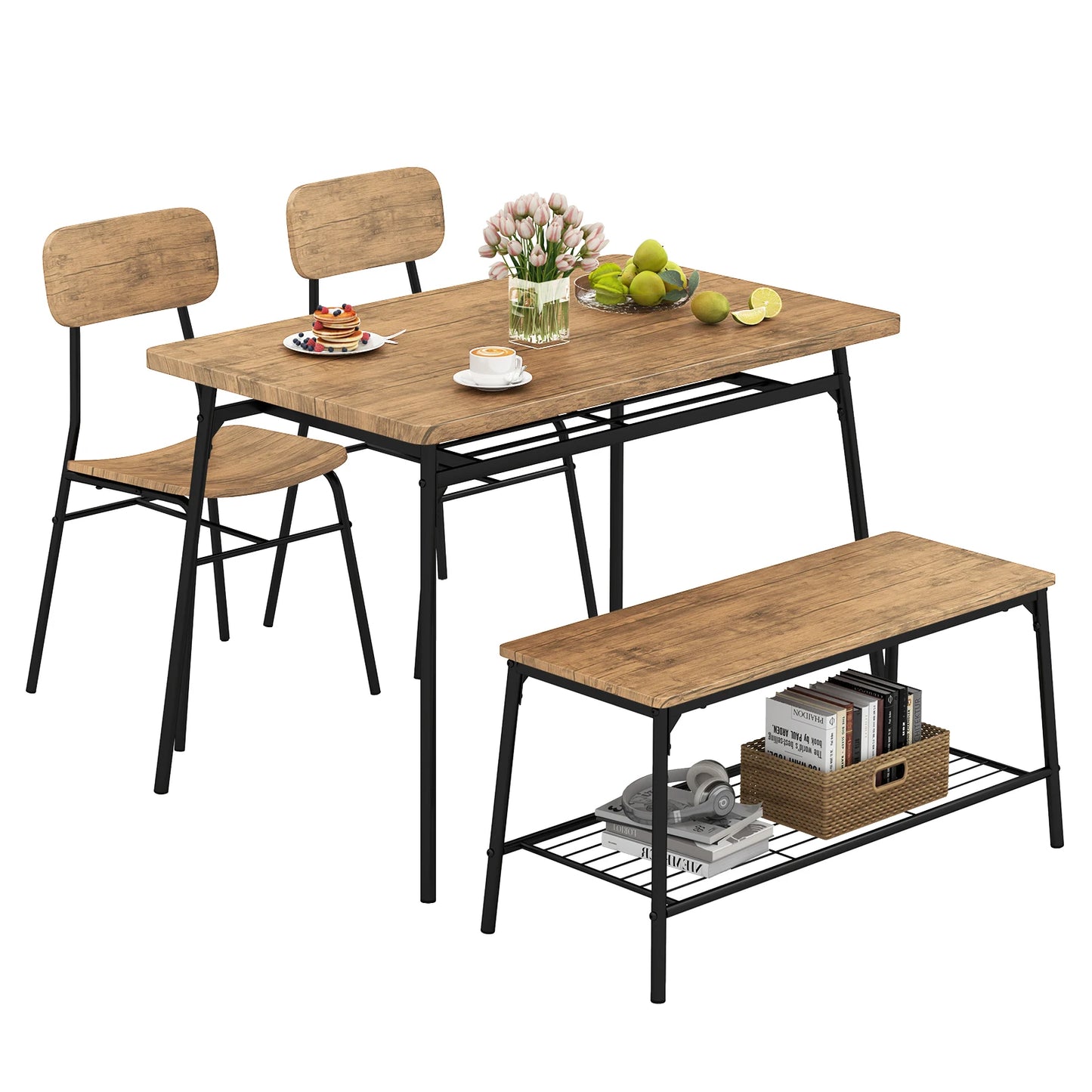 HOMASIS 4 Piece Dining Table Set Bench And Two Chairs
