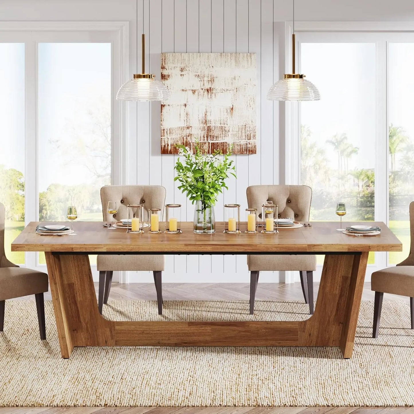 Little Tree Farmhouse Dining Room Table Rectangular With Solid Pedestal