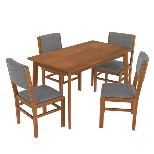 Rectangular Wooden Dining Table Set with 4 Upholstered Chairs