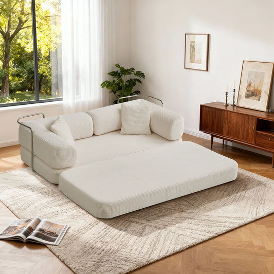 Futon Sofa Bed Convertible Corduroy Couch With L Shaped Armrests For Living Room