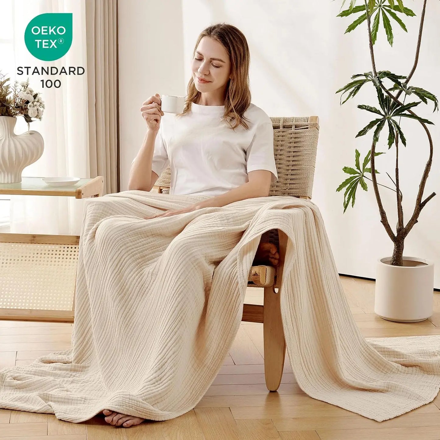 100 Percent Cotton Muslin Throw Blanket Lightweight All Season Comfort