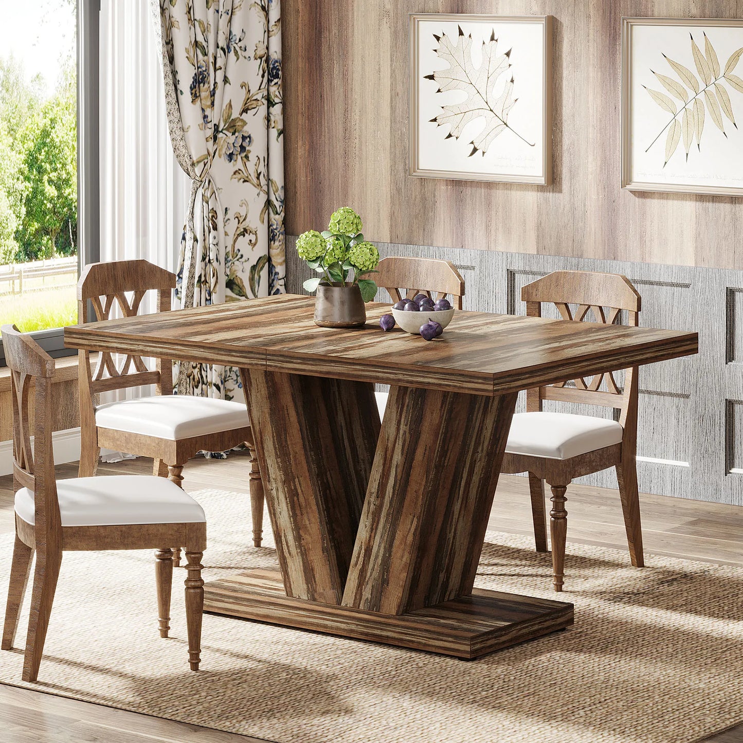 Tribesigns Dining Table Farmhouse Wood Pedestal For 4 To 6