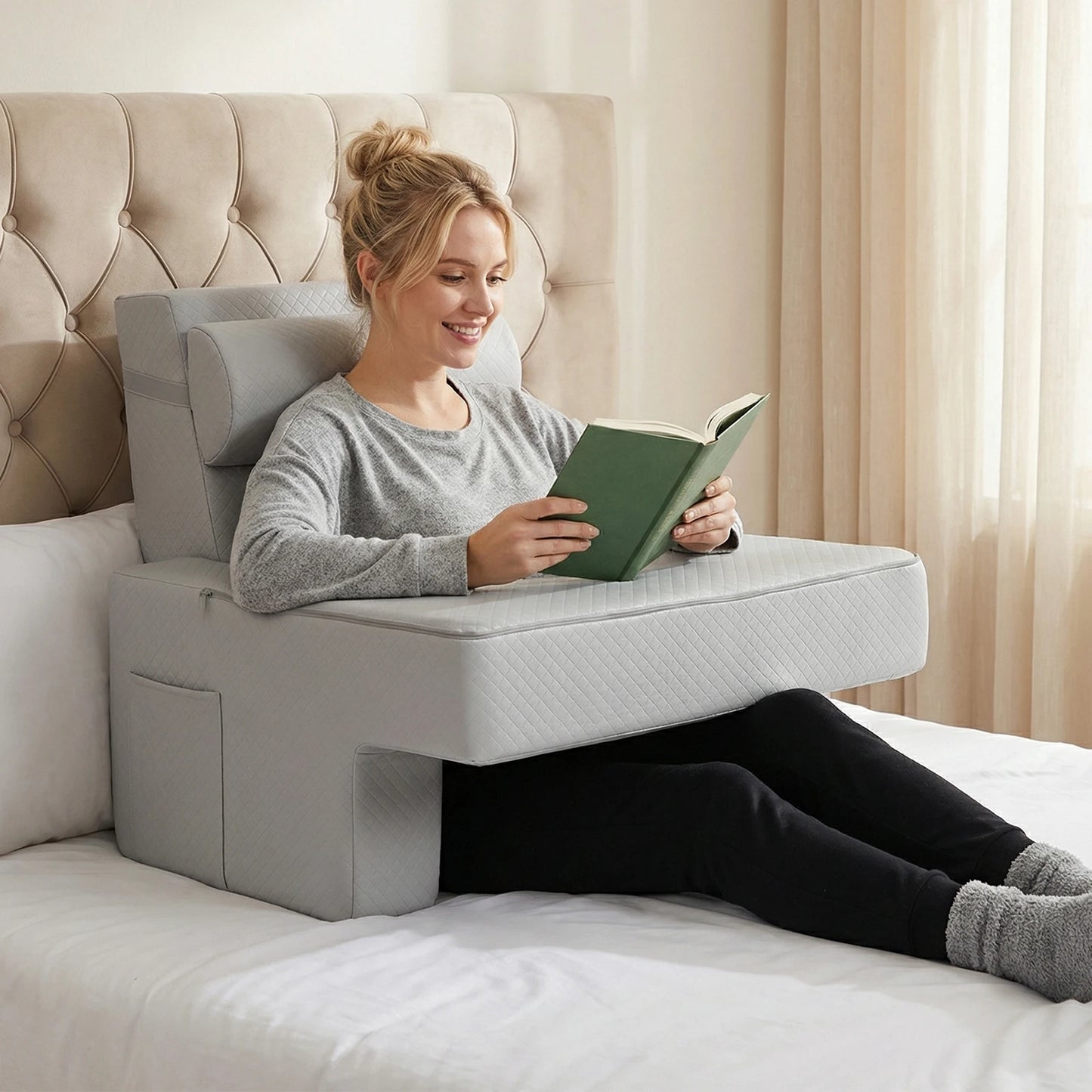 NovaSphere Back Support Pillow With Arms And Pockets For Bed And Sofa