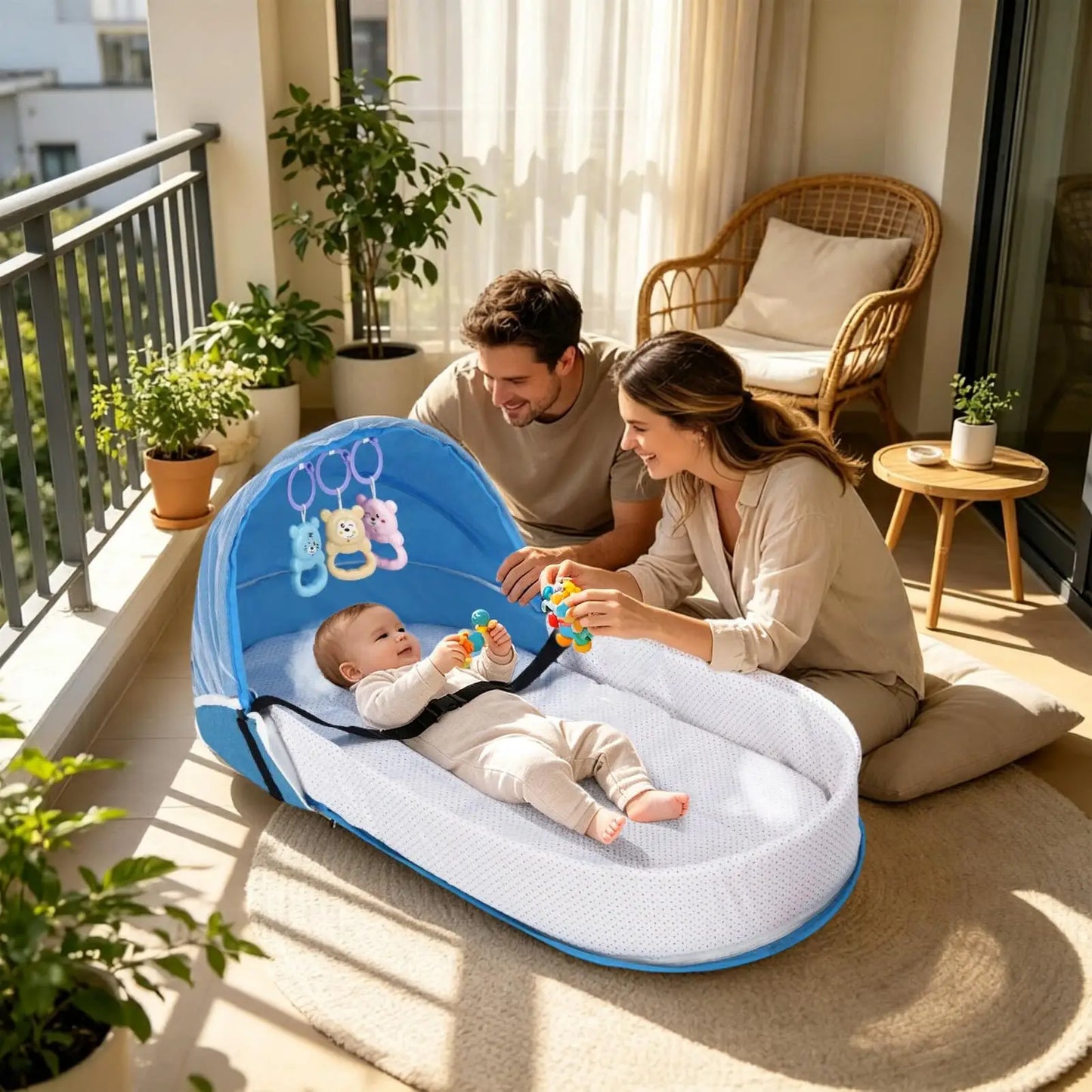 Portable Kids Travel Bed Lightweight Crib With Fly Net Camping