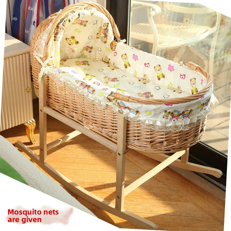 Rattan Baby Basket Portable Cradle for Newborns Foldable and Lightweight