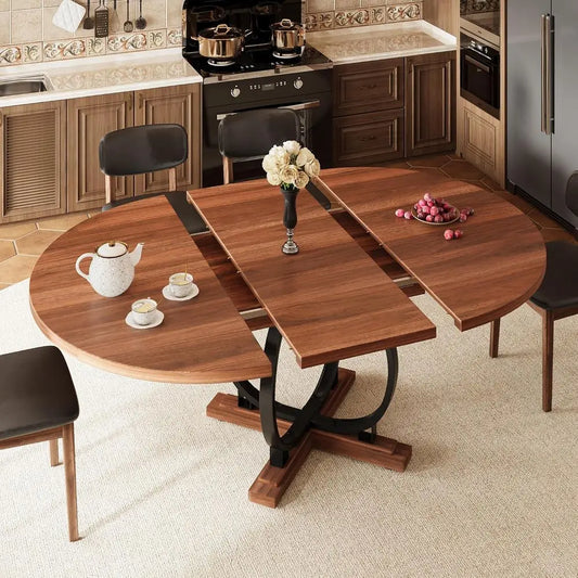 Ticify Expandable Round Dining Table With X-Base Metal Legs
