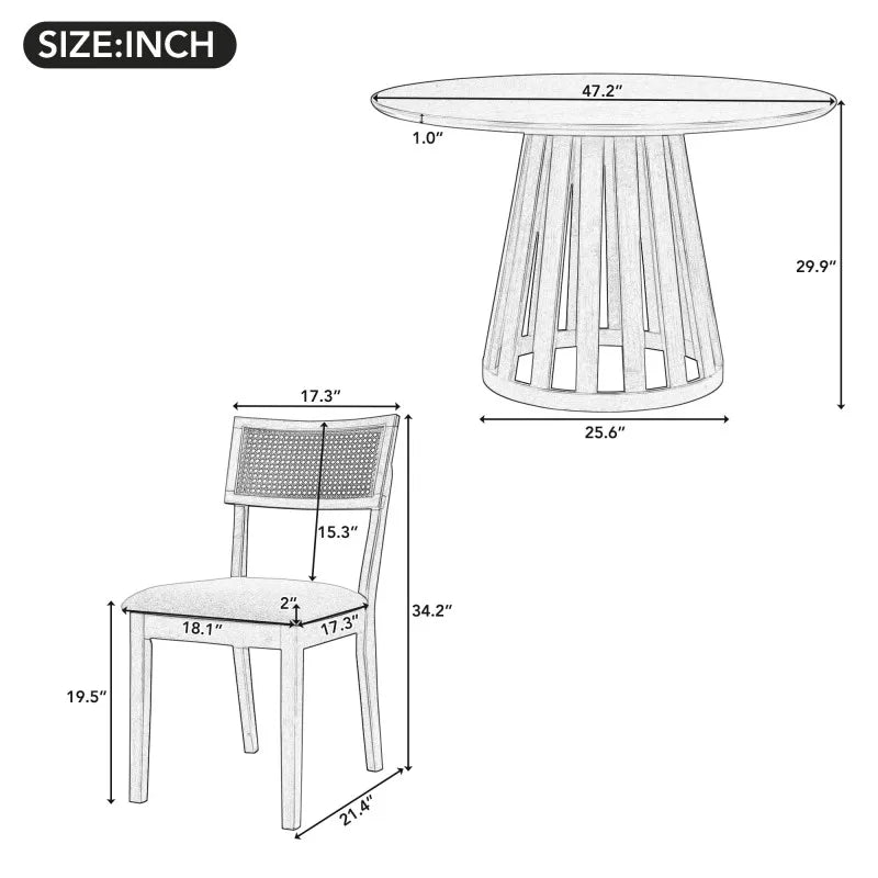 Classic 5 Piece Dining Set Round Table With Padded Chairs