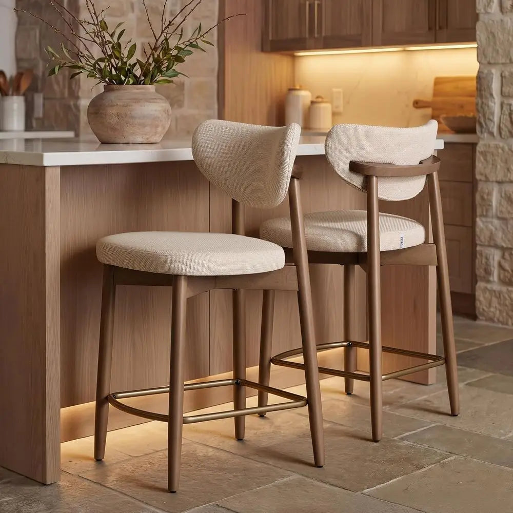 Upholstered Counter Height Bar Stools with Backrest Set of Two