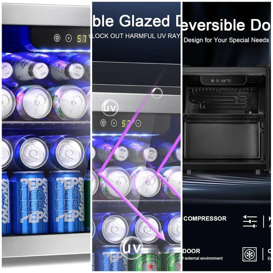 XMSJ 48 Can Beverage Refrigerator 12 Bottle Wine Cooler
