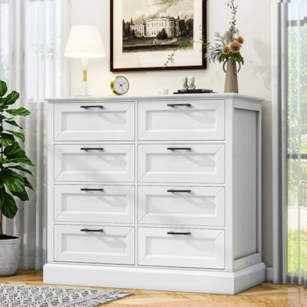 Modern Farmhouse Dresser With 8 Drawers Wood Black Handles