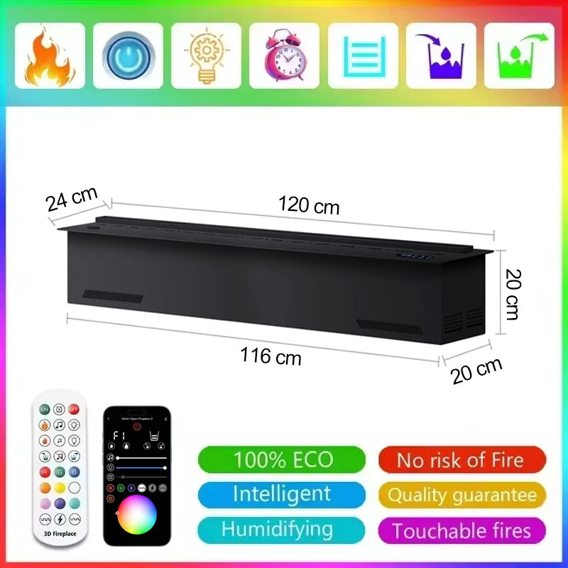 AFLYEVER Electric Water Mist Fireplace Remote Control 3D Flame Humidifier