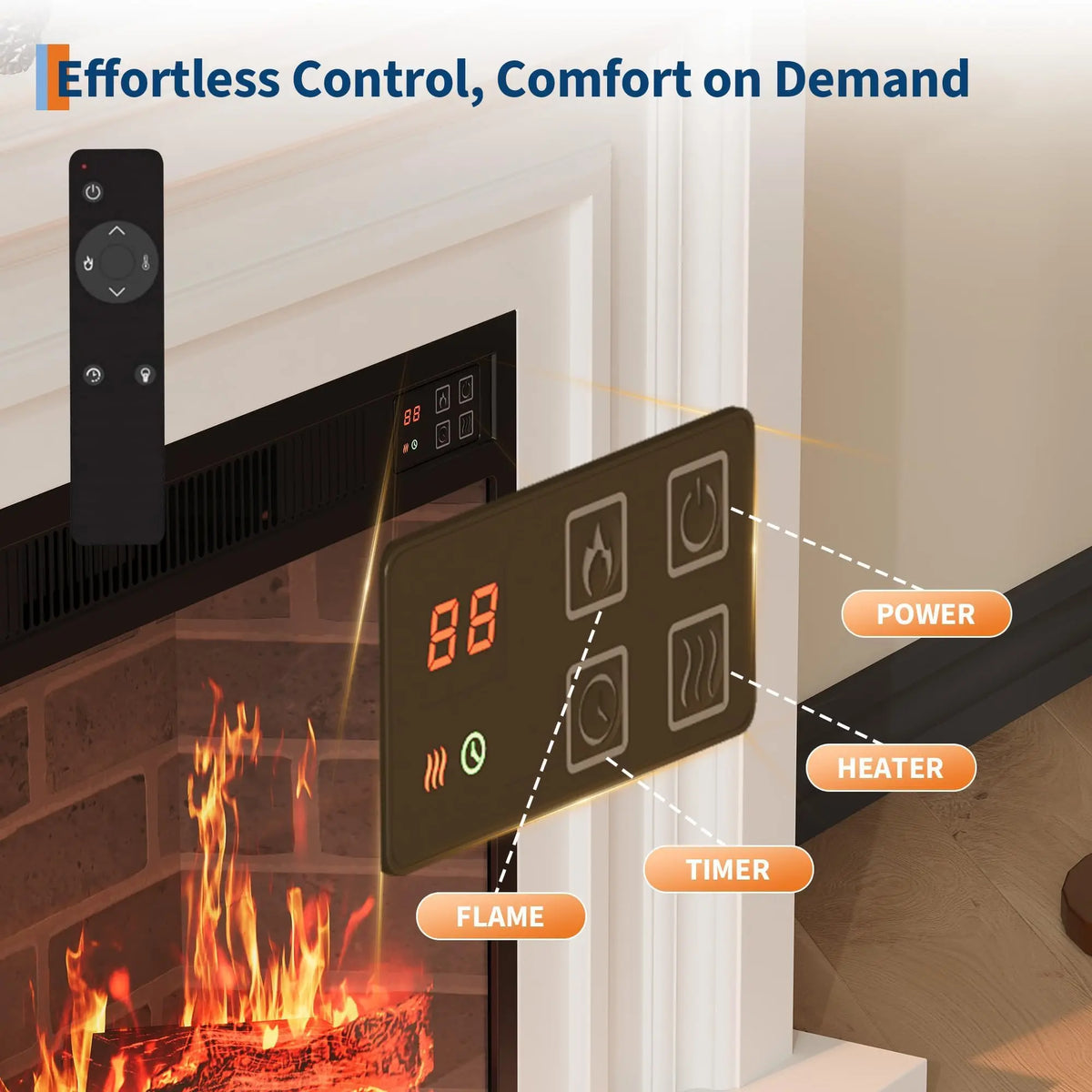 Adoolla Wall Mounted Electric Fireplace Heater With Remote Control
