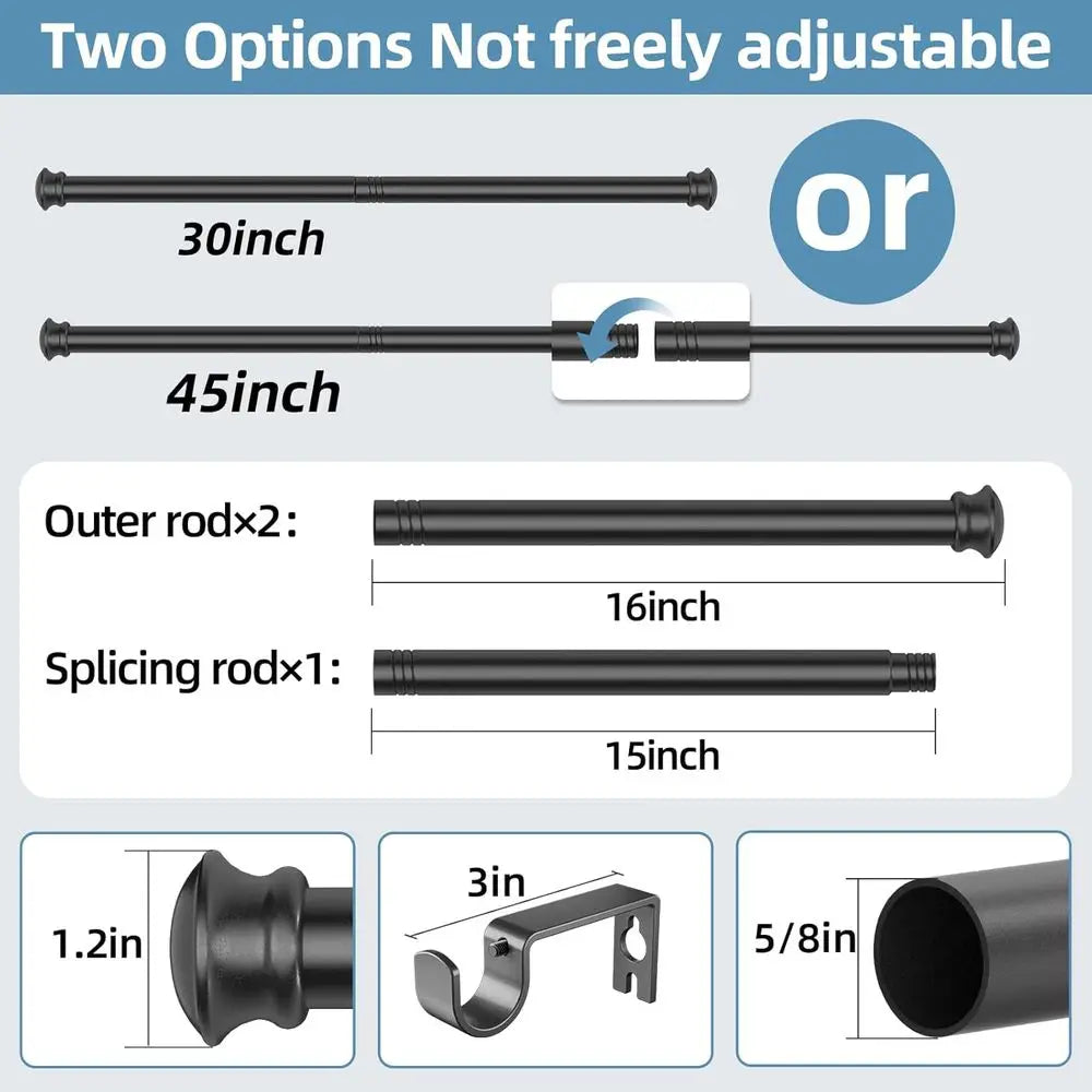 Decorative Stainless Steel Curtain Rod Set With Wall Brackets