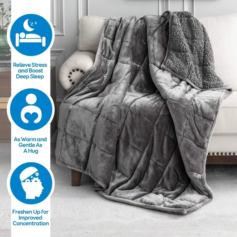 Cotton Sherpa Fleece Weighted Blanket 15 Lb For Adults