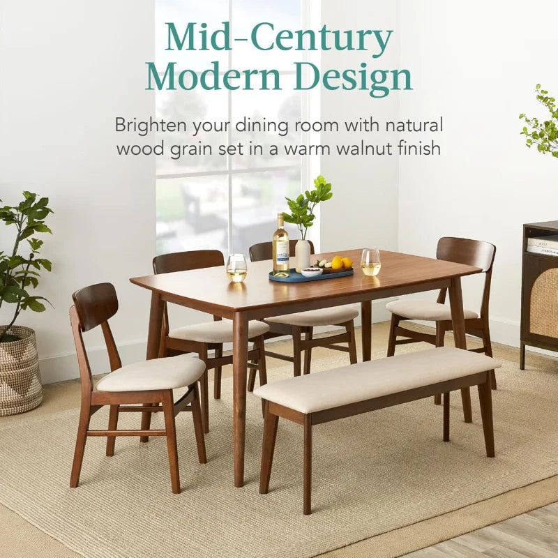 6-Piece Wooden Dining Table And Upholstered Chair Set Rubberwood
