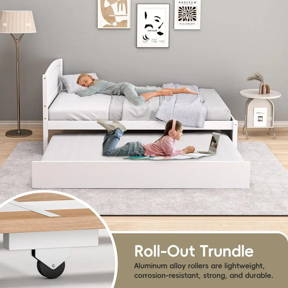 Pine Wood Pull Out Trundle Daybed With Headboard And Slats