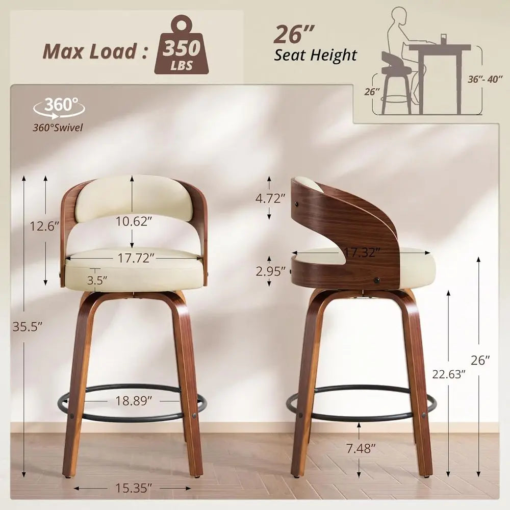 Set Of 4 Swivel Bar Stools With Faux Leather Upholstery