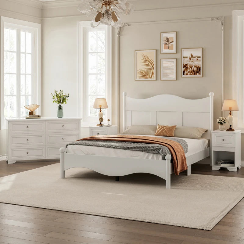 Retro Style 4-Piece Queen Bedroom Set With Storage Nightstand Dresser