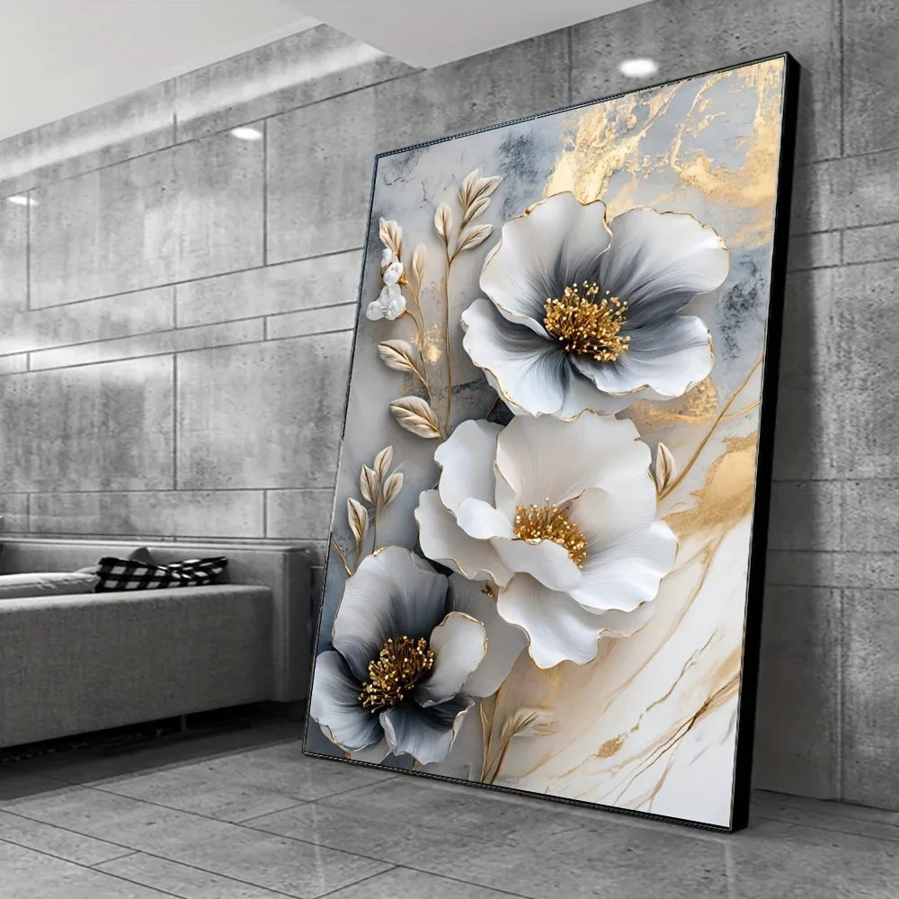 Modern Luxury Floral Canvas Mural Framed Wall Art Decor