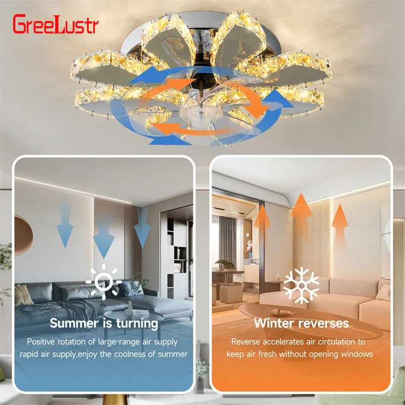 GreeLustr Retractable Crystal Ceiling Fan With Remote