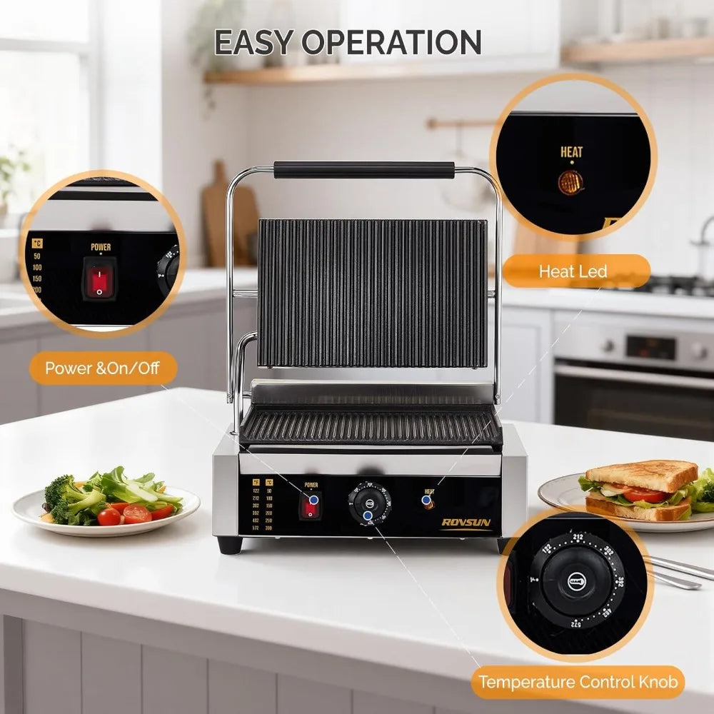 ROVSUN 811E Panini Grill 2200W Stainless Steel Electric Sandwich Maker