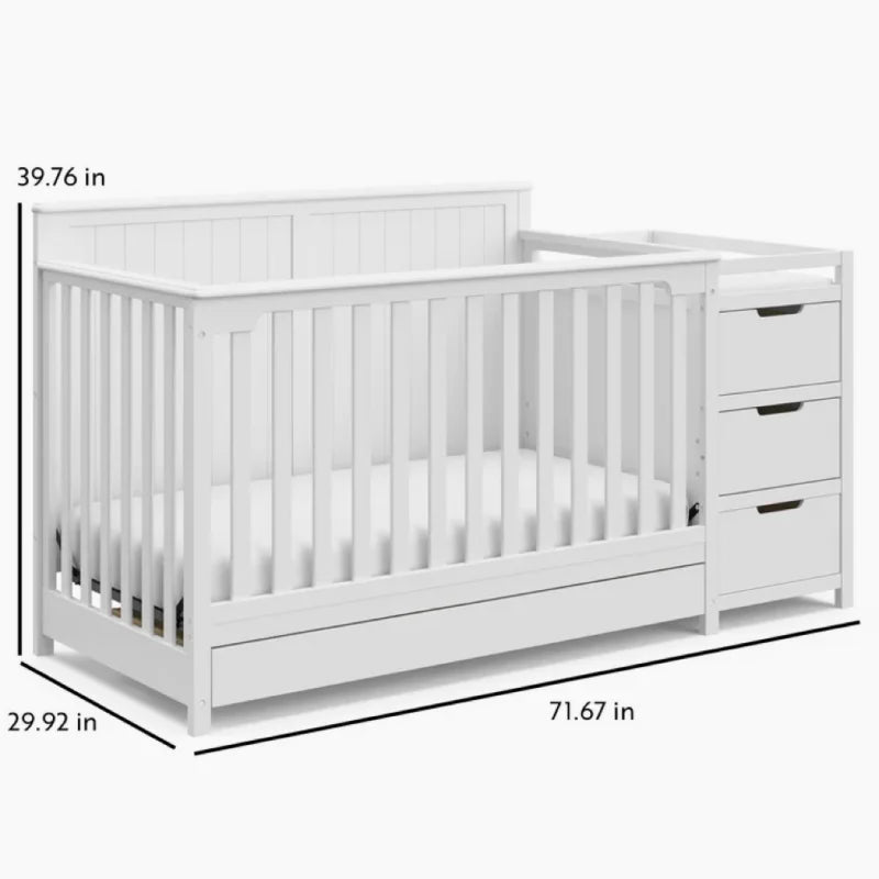 Modern Three In One Kids Crib And Wooden Changing Table