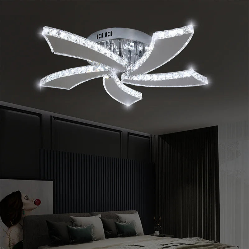 VETRULUS Modern Crystal LED Ceiling Fan Chandelier Smart Remote