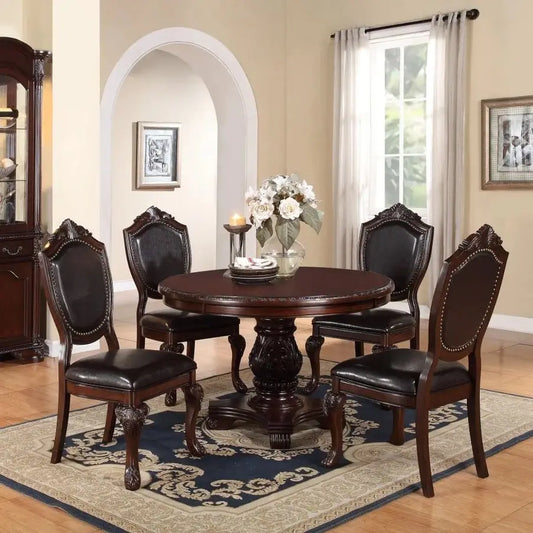 Classic 5 Piece Dining Set Round Table With Padded Chairs